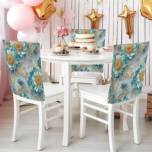Miniatura 4 de Elegant Blue and White Flower Chair Slipcovers Soft for Home Dining Room Decor Set of 2 Decor Party Chair Covers forro para sillas de comedor 2