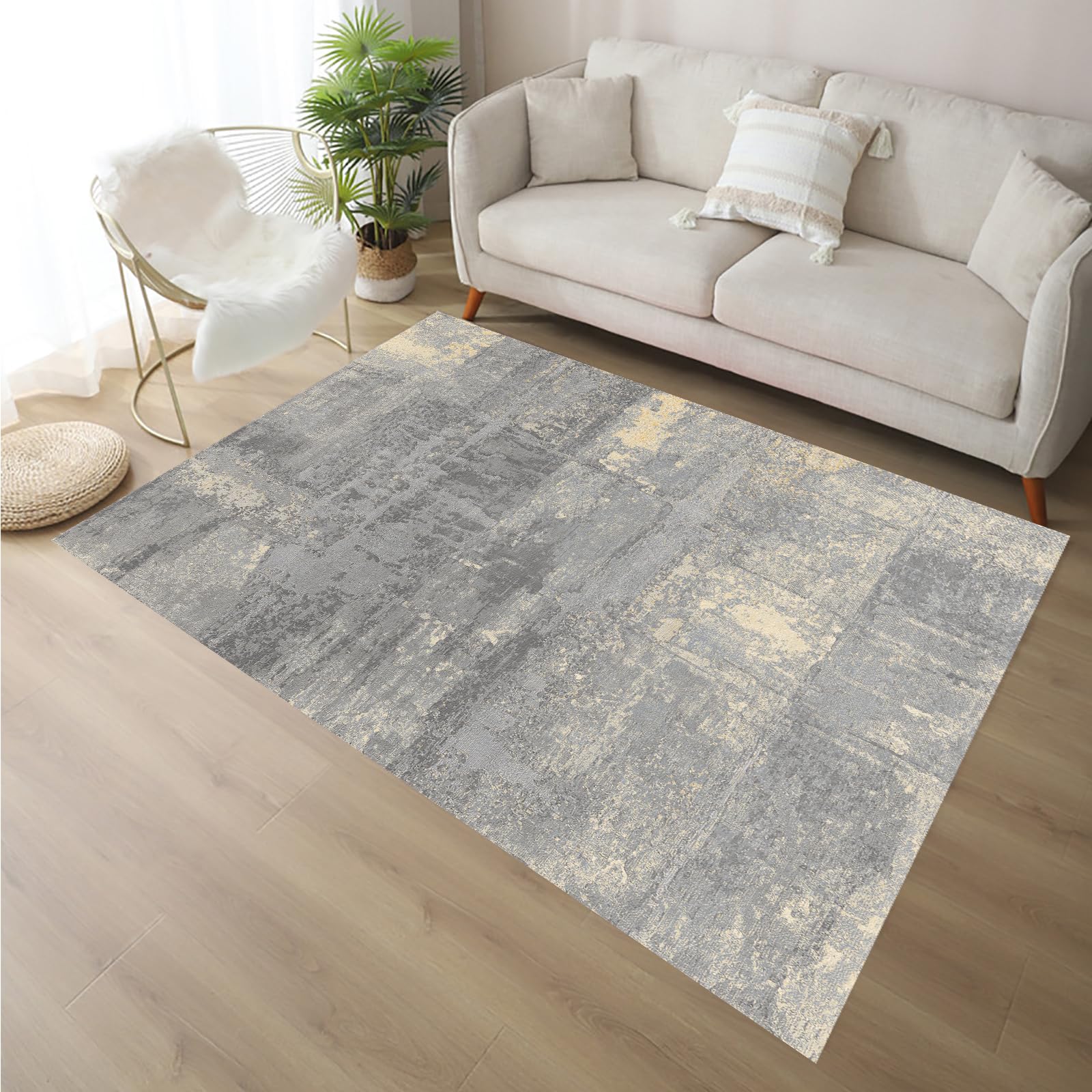 Tapis de chambre moderne imprimé jaune neutre pour ambiance cocooning