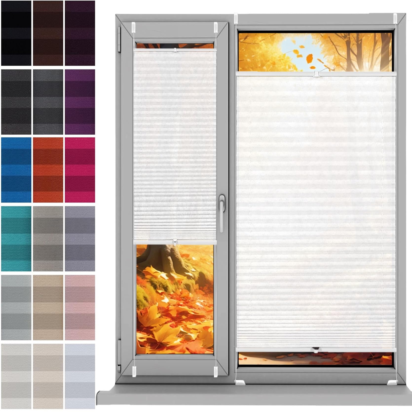 Jalousien Fenster Raffrollo, Fenster Plissee 20 x 80 cm, Plissee Ohne Bohren Nach Maß, Plissee Klemmfix Rollo Fensterrollo, Jalousie Easyfix Faltrollo, für Fenster & Tür, Weiß