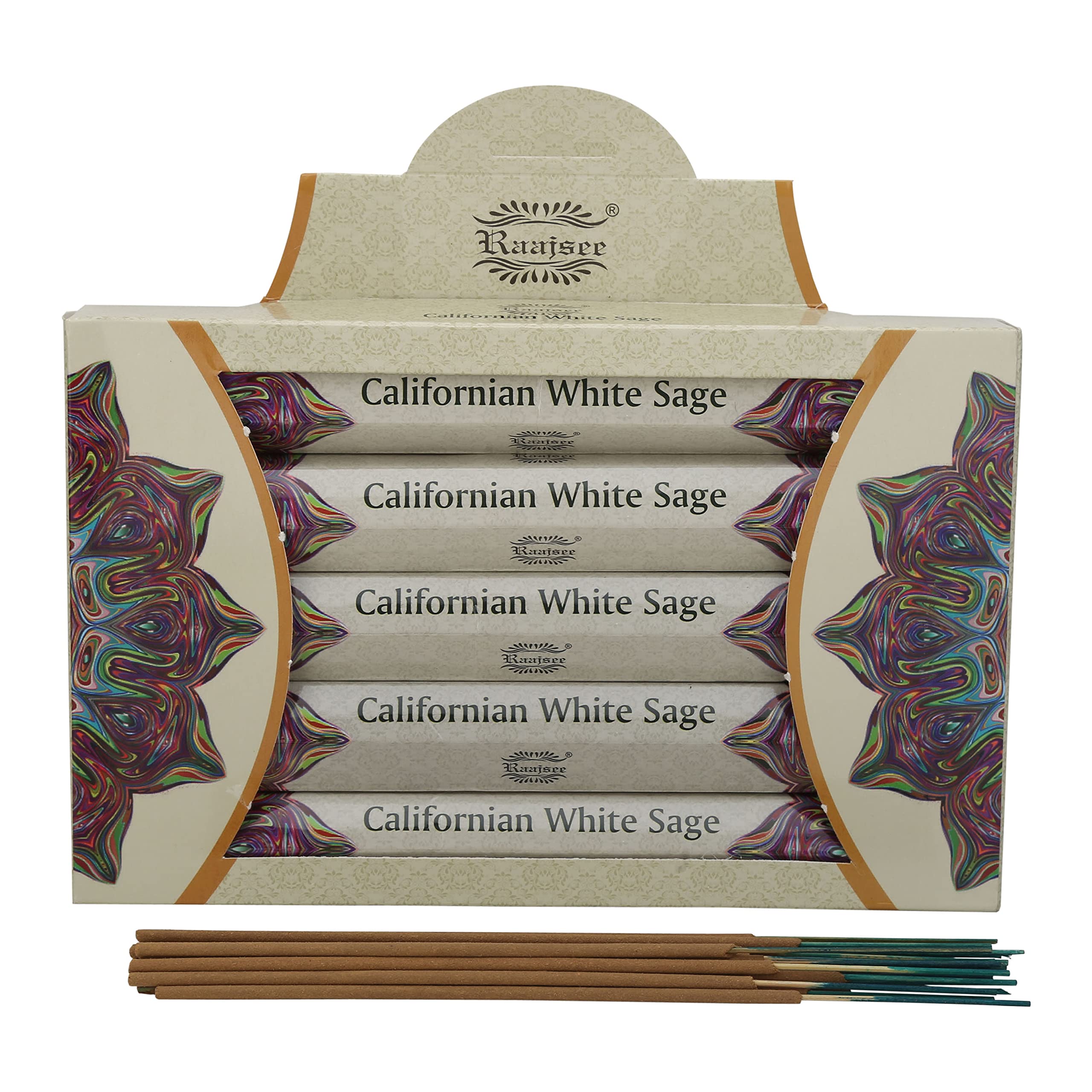raajseeWhite Sage Incense Sticks 15 Sticks x 5 Pack -100% Pure insense Organic Natural- Hand Rolled Free from Chemicals -insent Perfect for Church Aromatherapy, Stress Relief, Meditation (CALIFORNIAN