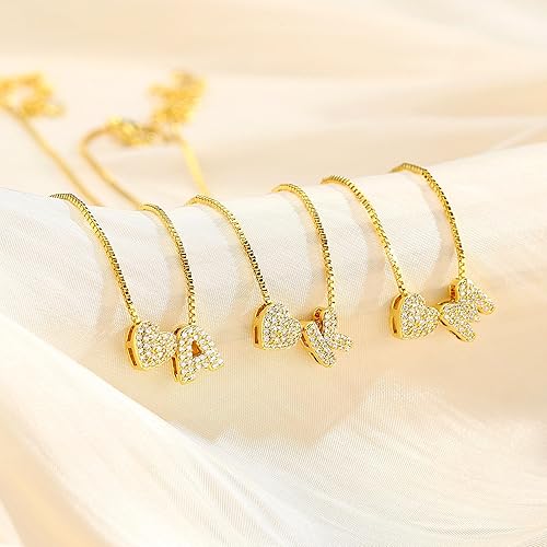 Miniatura 7 de Turandoss Collar con inicial de corazón de oro para mujer, delicado collar de letras de corazón personalizado chapado en oro de 18 quilates, collar