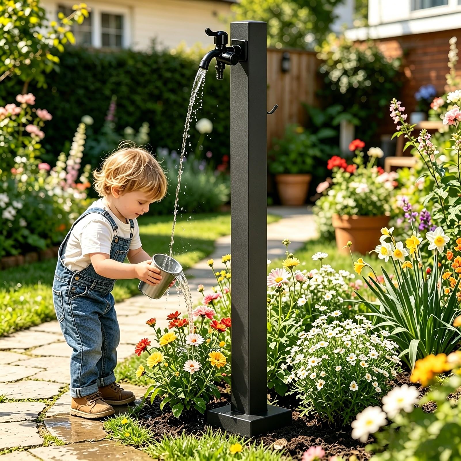 Outdoor Faucet Water Column, Stainless Steel Freestanding Courtyard Spigot Decorative Hose Stand Post, Antifreeze Garden Tap for Irrigation and Car Wash(B,Height: 60cm/23.6in)