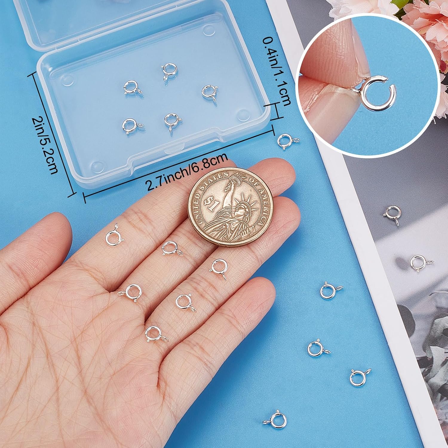 Beebeecraft 1 Box 20Pcs Spring Ring Clasps 925 Sterling Silver Spring Jewellery Clasps 5mm Round Connectors for Necklace Bracelets Jewelry Making