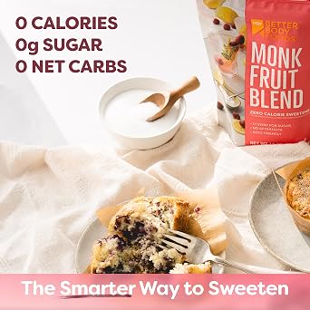 BetterBody Foods Monk Fruit Allulose Sweetener Blend, Raw Cane Sugar Substitute, Zero Calorie, Keto Diet Friendly, Zero Net Carbs, Zero Glycemic, Baking, Extract, Sugar Replacement, 1lb, 16 oz