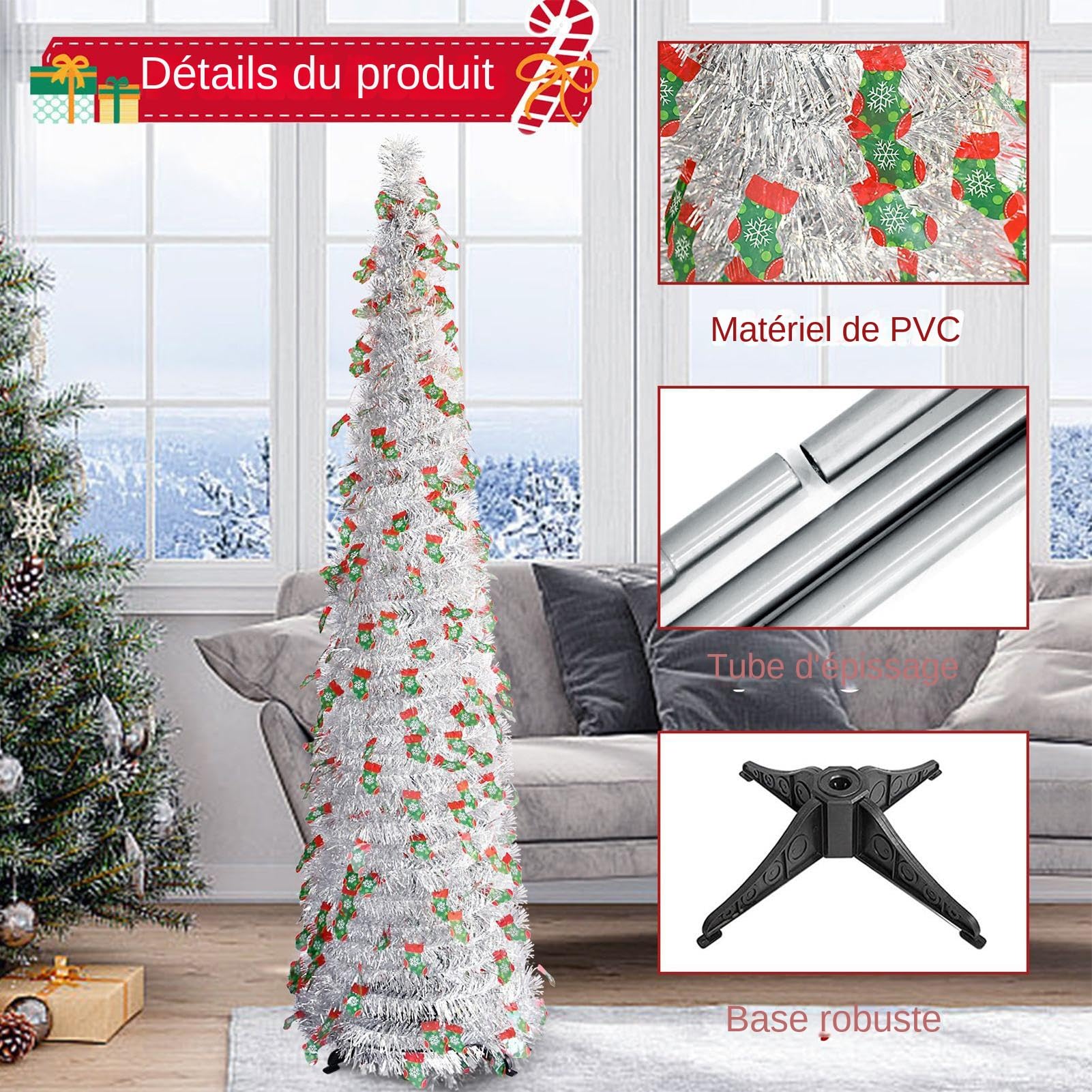 Árbol De Navidad Práctico 1.5 m Retráctil Decoración Hogareña | Árbol Navideño Exterior Grande Ajustable Para Interior Exterior Oficina Apartamento Restaurante Jardín Terraza Y