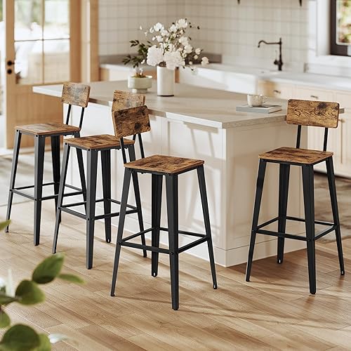 Miniatura 14 de VASAGLE Juego de 2 taburetes de bar, taburetes de barra de altura, taburetes de bar de 29.1 pulgadas de alto con respaldo, sillas de barra para isla