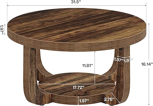 Miniatura 2 de Tribesigns Round Coffee Table, 2-Tier Circle Coffee Table with Storage, Modern Wooden Accent Center Table for Living Room, Thick Tabletop & Base,