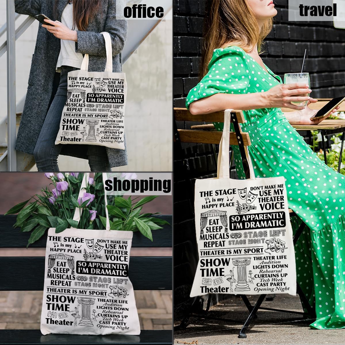 Theater Lovers Gifts for Girls Women Broadway Gift for Musicians Actors Music Teacher Drama Gifts Canvas Tote Bag - Image 5