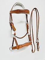 Vista 4 de Sidepull - Brida sin mordazas con tallado a mano de diseñador en banda de cejas y banda nasal curvada natural