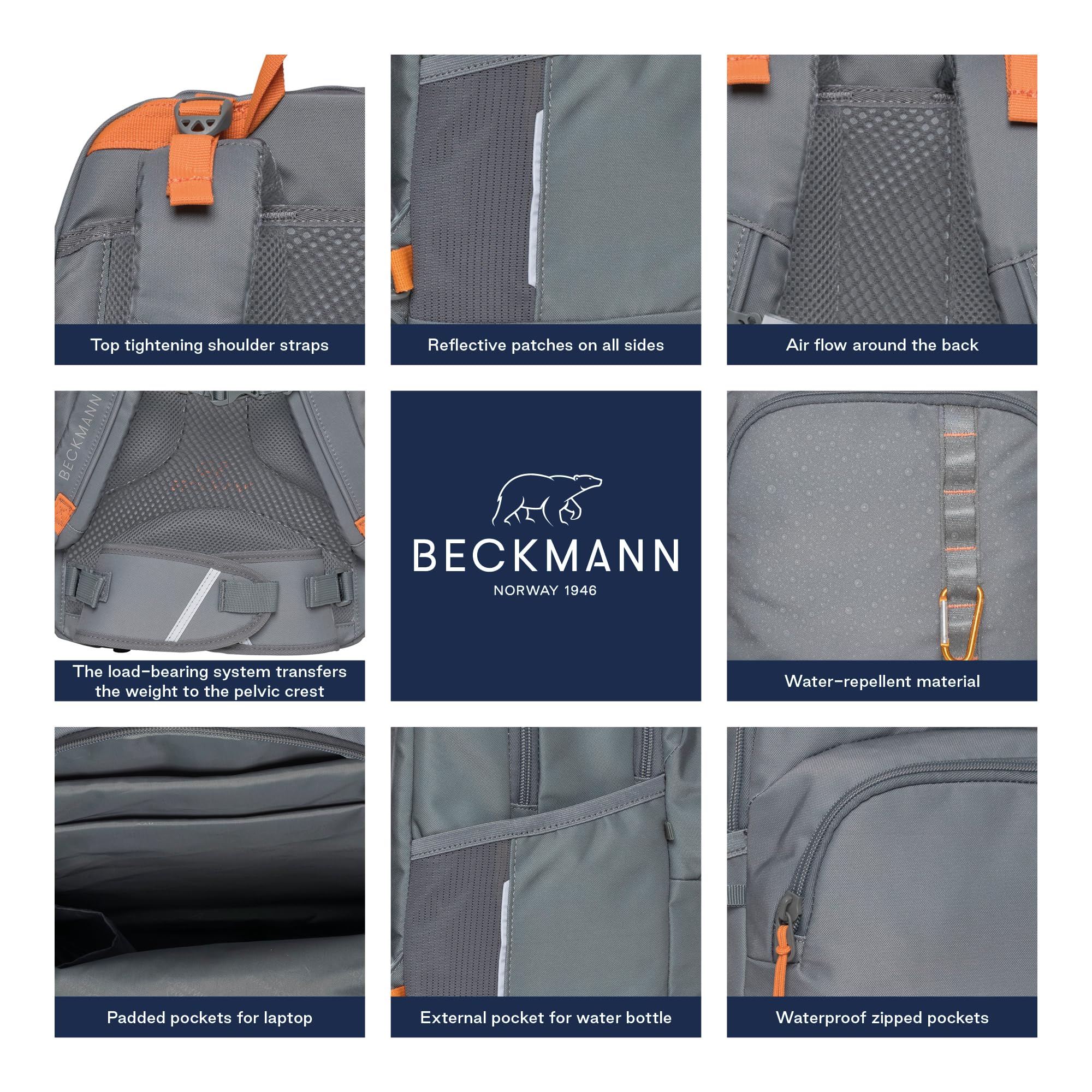 Beckmann, Sac à dos de sport pour école secondaire de 3 à 7e année avec housse de pluie incluse, 30 l