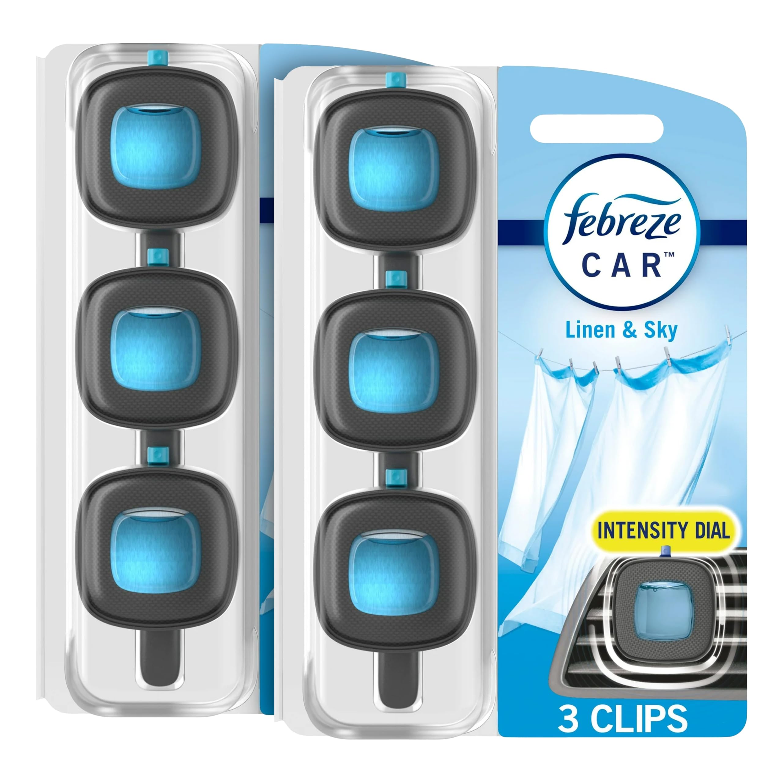 Febreze Car Odor-Fighting Car Freshener Vent Clip Linen Sky 0 06 fl oz 3 Ct Pack of 2