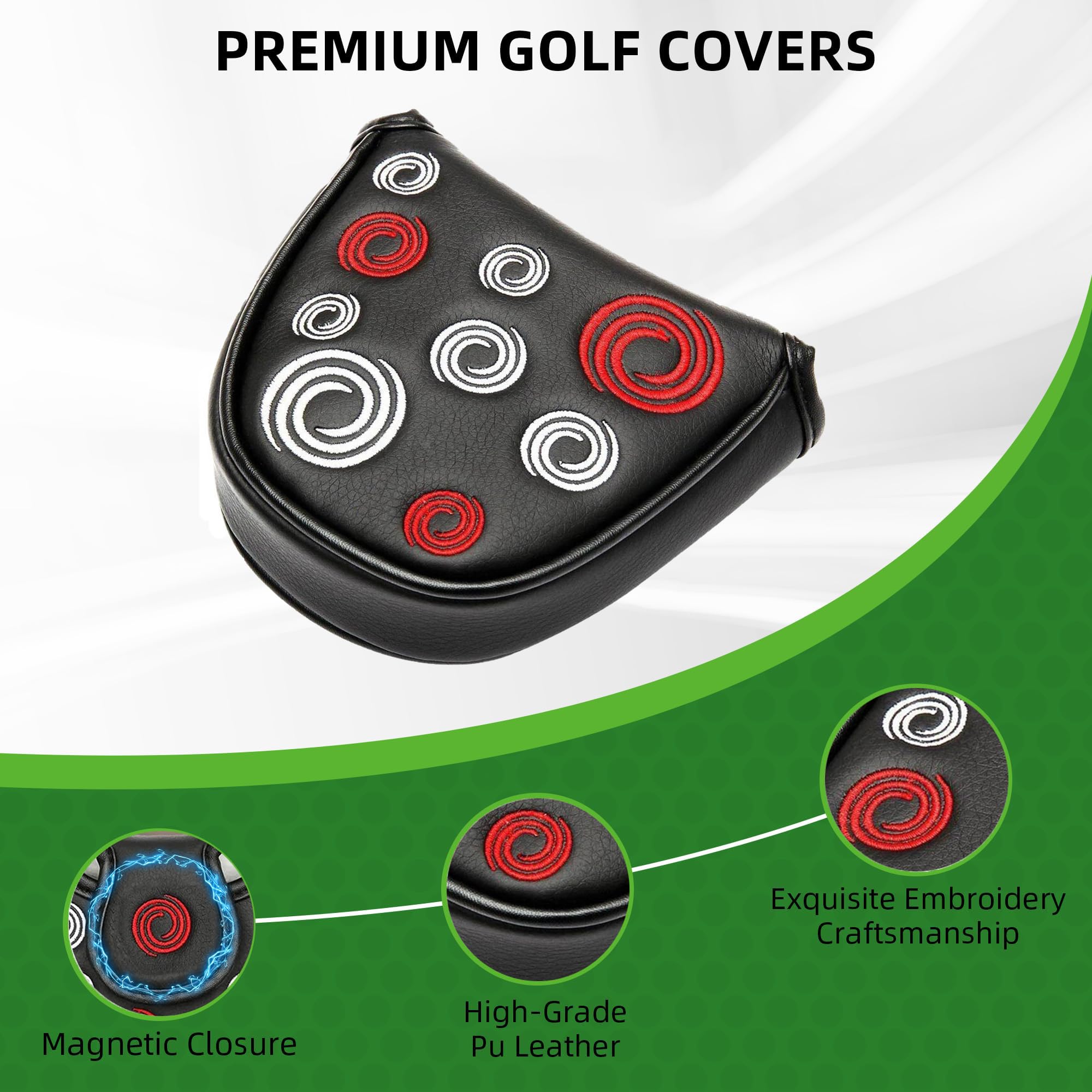Funda para Cabeza de Putter de Golf Bordado Circular Cierre Magnético Piel Sintética ODY-Ssey