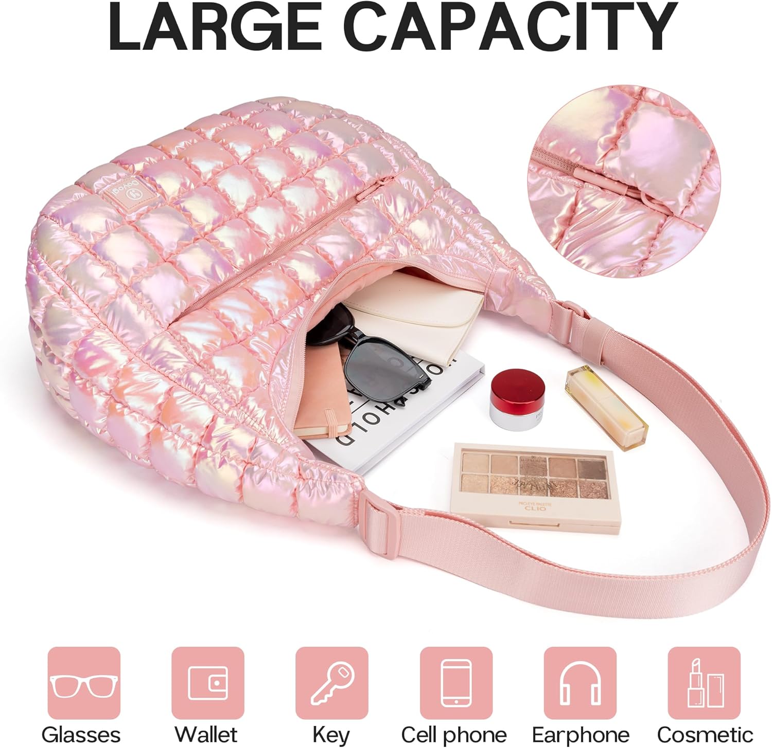 Quilted Hobo Bags for Women,Small Shoulder Purse,Soft Fluffy Handbag,Puffy Crossbody Bags for Women