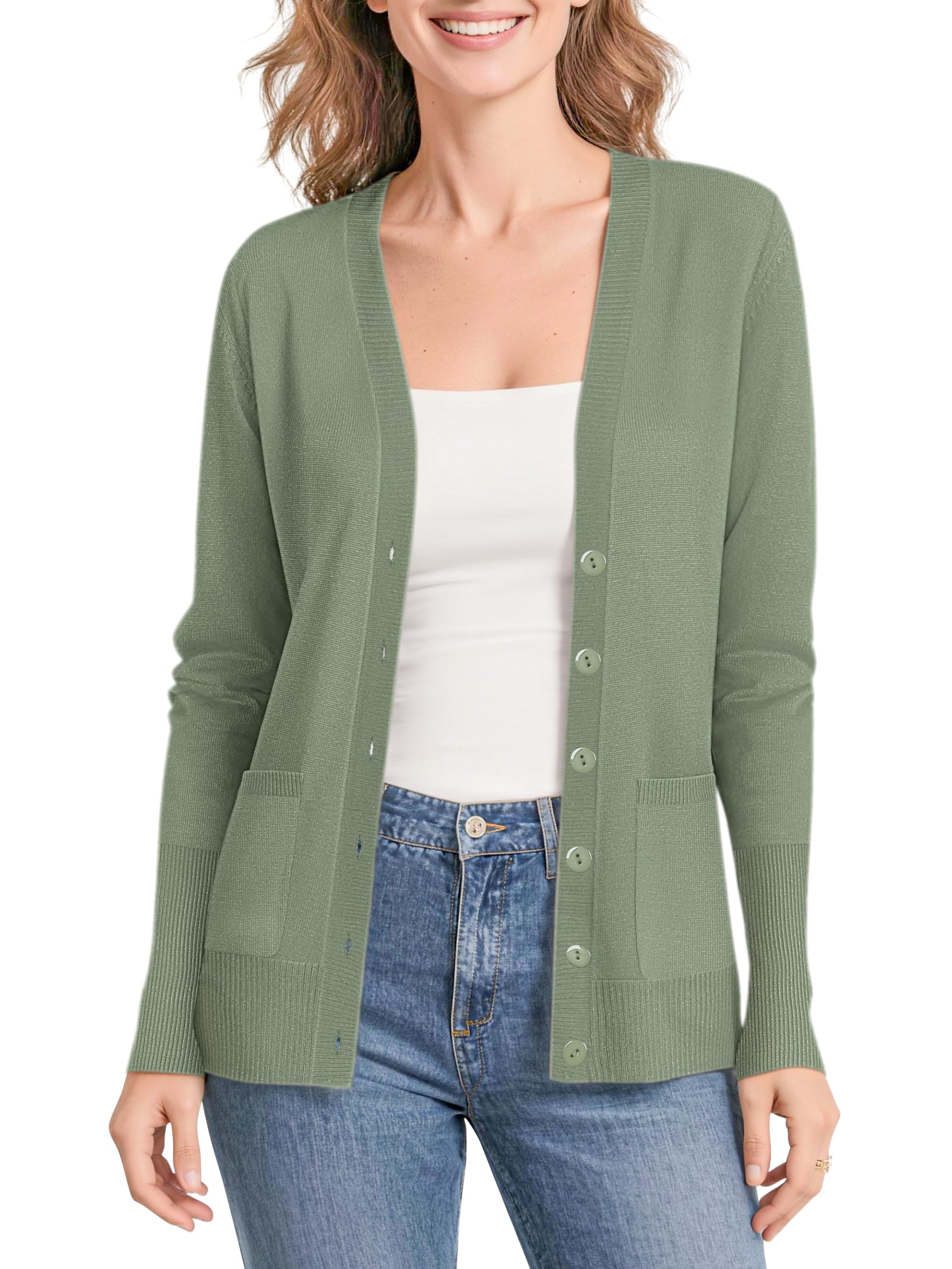 Urban CoCo Women's Lightweight Button Front Cardigan Sweaters V-Neck Classic Knit Sweater with Pockets