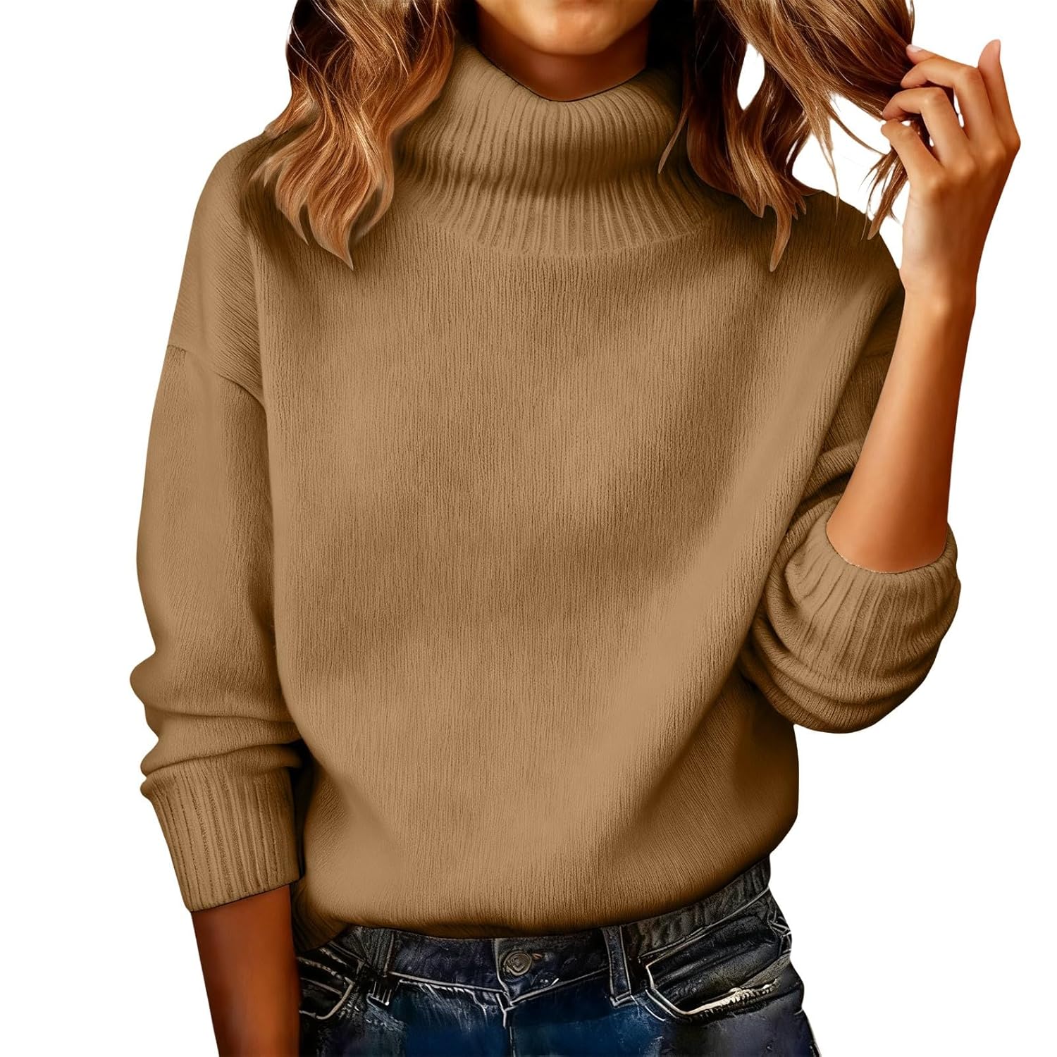 Womens Turtleneck Knit Sweater Fall Winter 2025 Trendy Long Sleeve Sweaters Warm Cozy Knitwear Basic Pullover Tops