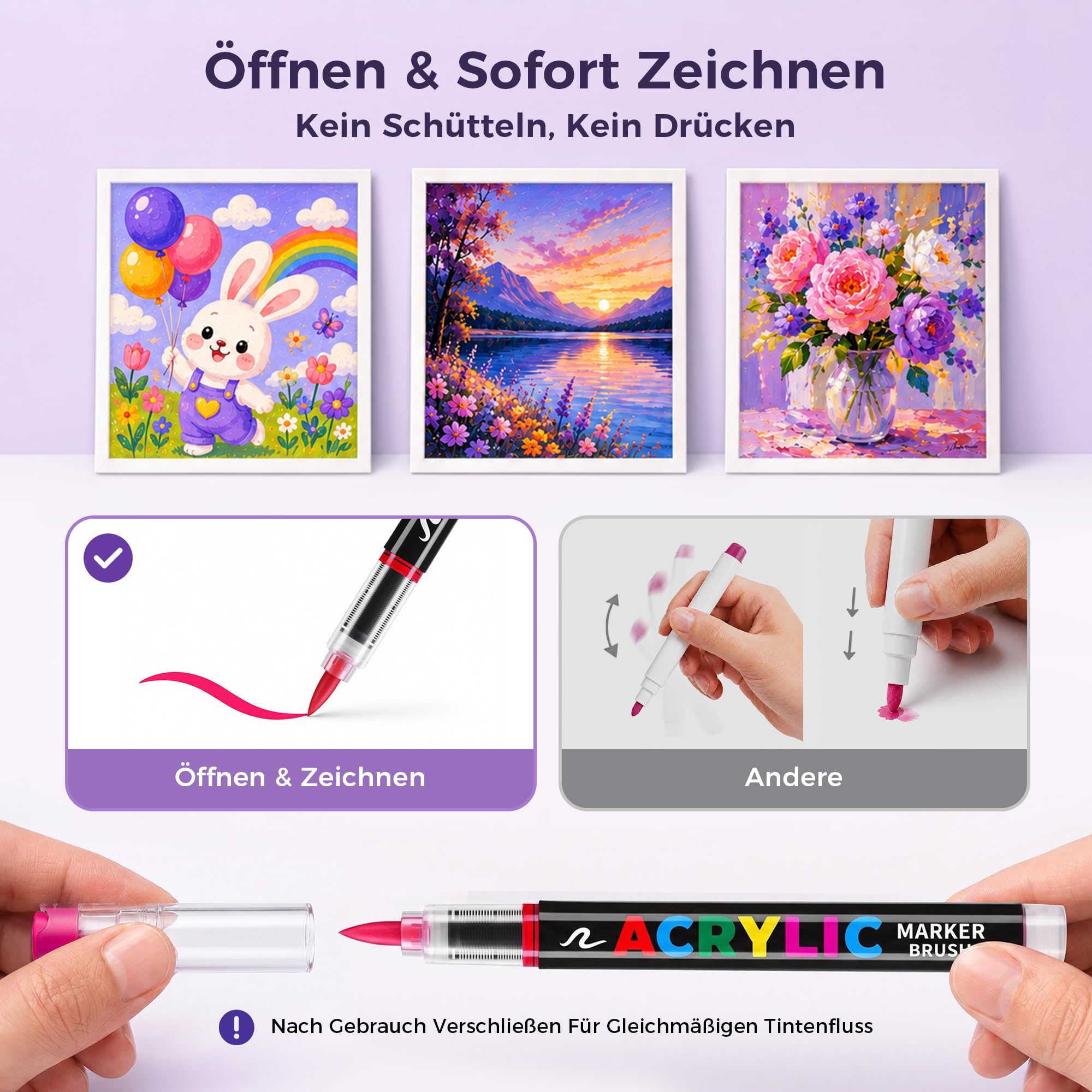 Tongfushop 120 Farben Acrylstifte Set, Pinselspitze Acrylmarker mit Automatischer Tintenkontrolle, Deckend & Permanent für Stein, Keramik, Holz, Leinwand, Professionelles Zubehör für Kreative & Profis