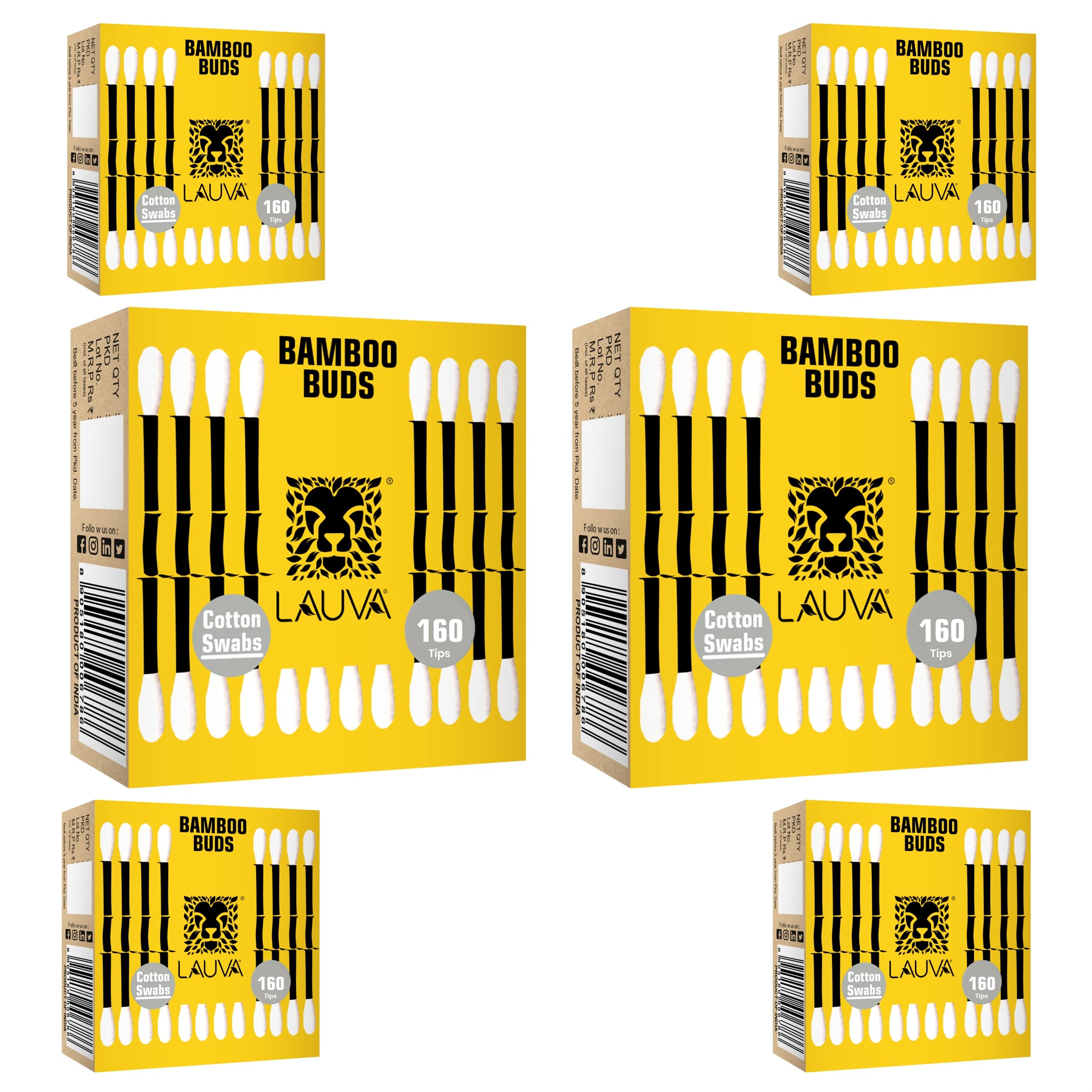 Lauva Natural Bamboo Ear Buds 80 Steam / 160 Swab (Pack of 6) Multipurpose Double Tip Cotton Swabs with Sustainable Bamboo | Eco Friendly-image-0