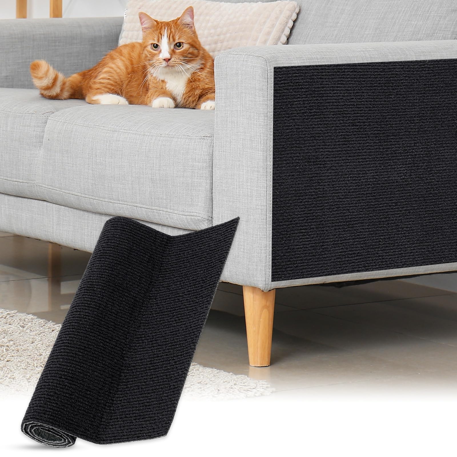 sourcing map Self-Adhesive Cat Scratching Mat, 1 Roll 23.6" x 11.8" Couch Protector from Cat Claws for DIY Sofa, Wall, Doors, Cut Anti Cats Scratch Pad Carpet Mat, Black