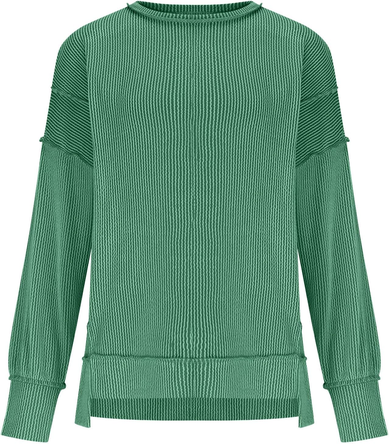 Womens Long Sleeve Tunic Top Striped Crewneck Shirts Dressy Casual Loose Fit Side Slit Blouses Fall Clothes Outfits
