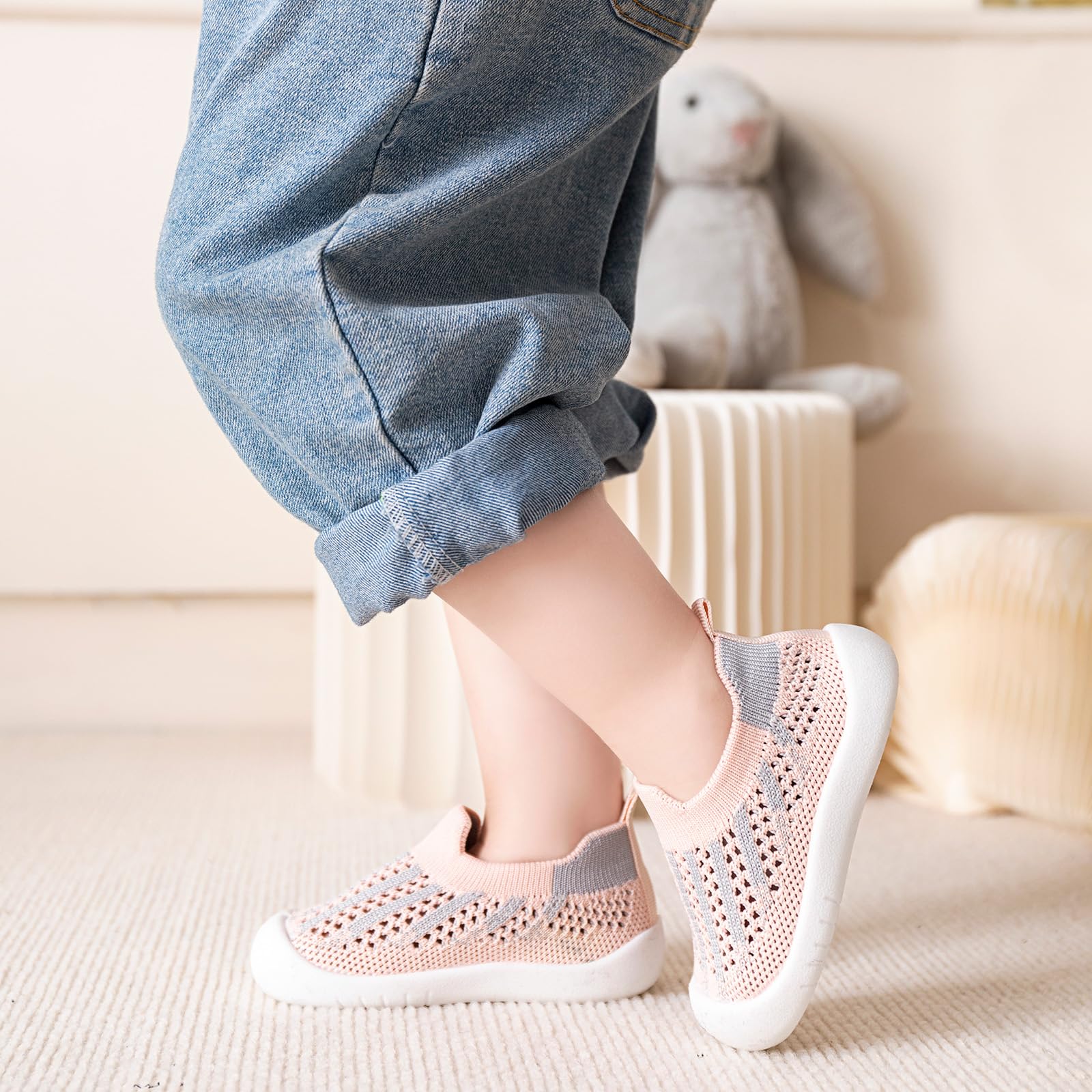 Baby Sockenschuhe Lauflernschuhe Krabbelschuhe für Mädchen und Jungen im Alter von 6-36 Monaten mit weich gestricktem Material und Rutschfester Gummisohle