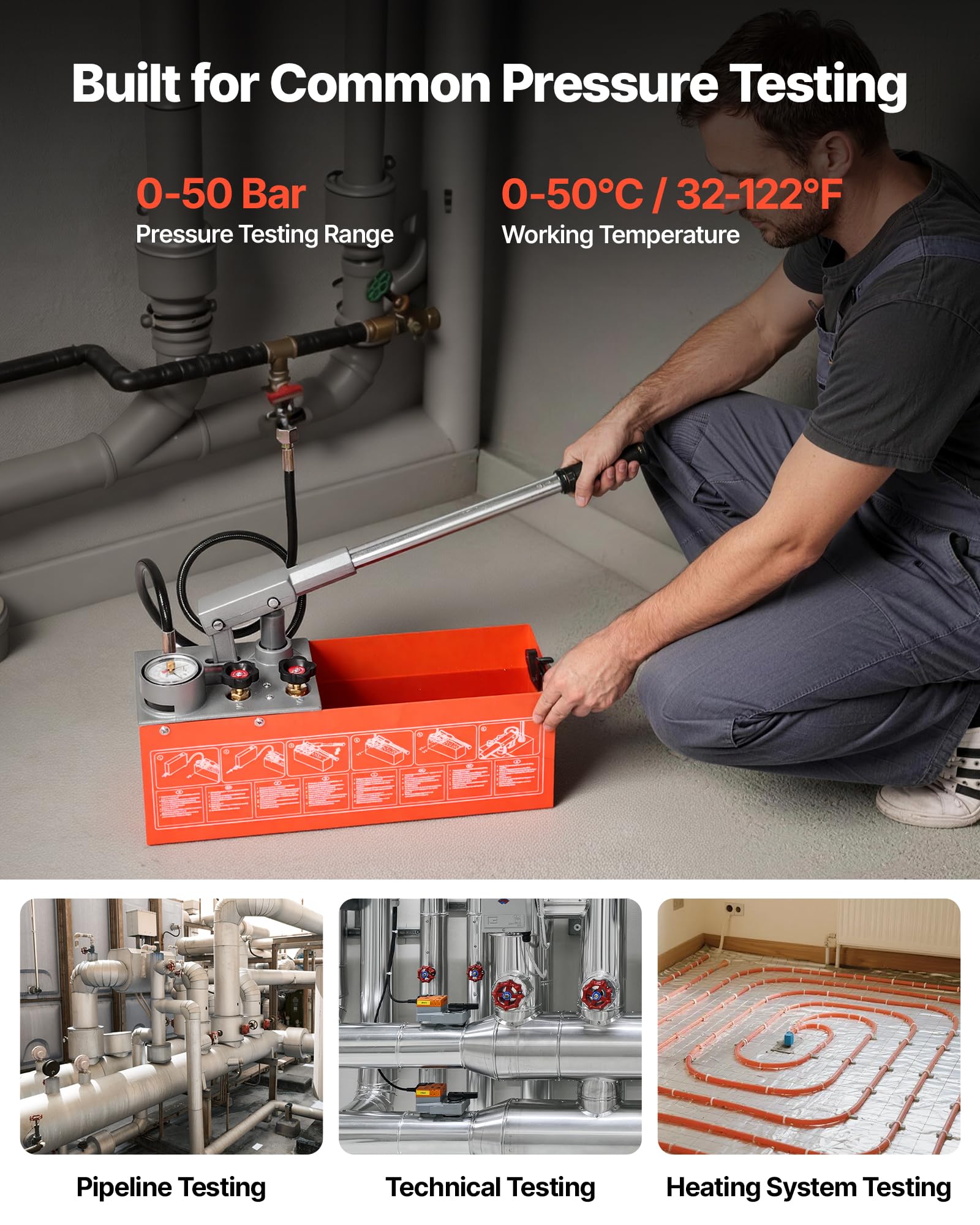 VEVOR Pompe Épreuve Manuelle 11,36 L Pompe Test Hydrostatique Double Valve