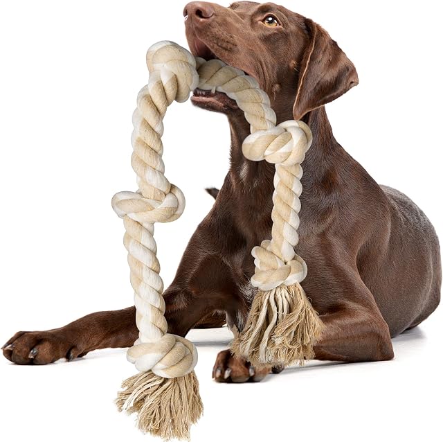 Fida Dog Rope Toys for Large/Medium Aggressive Chewers, Tough Rope Chew Toy, 90cm 5 Knots Indestructible Natural Cotton Rope, Tug of War Dog Pull Rope Teeth Cleaning