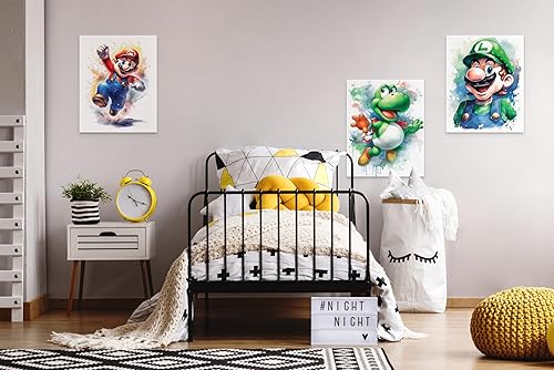 Miniatura 7 de PYRZ Art & Design - Decoración de dormitorio de Super Mario, póster de Mario, decoración de pared, juego de 6 pósteres de 8 x 10 pulgadas, sin marco