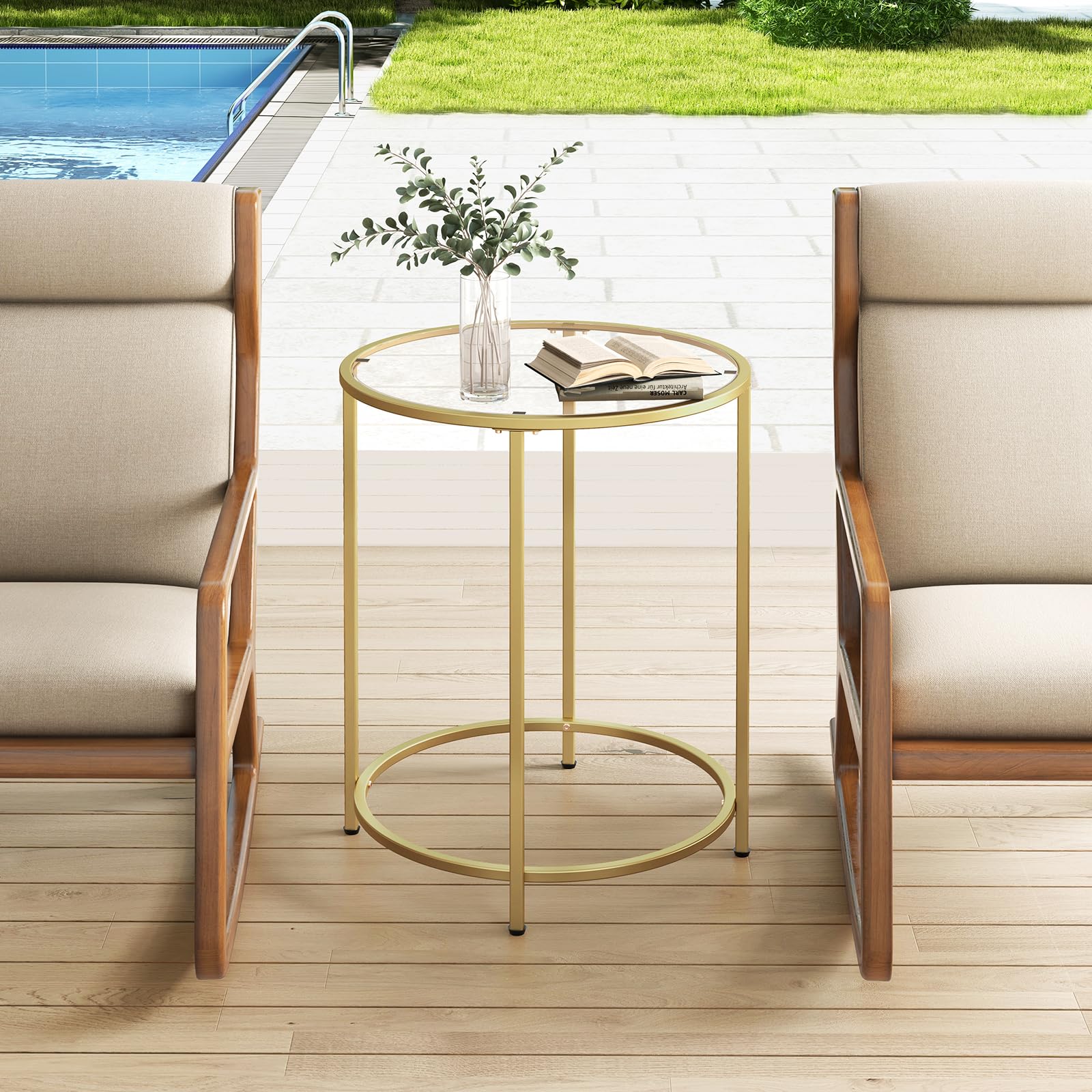 ON-U LIFEオンユーライフROUND SIDE TABLE PREMIUM Livofloral Round Side Table, Modern Style Coffee Table, Sofa Table