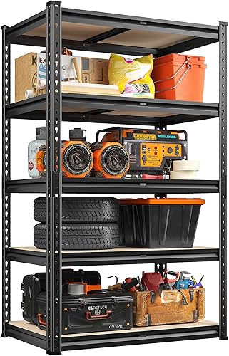 Miniatura 9 de REIBII Estantería de garaje de 2000 libras, estantes de almacenamiento resistentes, estantes de metal ajustables de 5 niveles, estante de