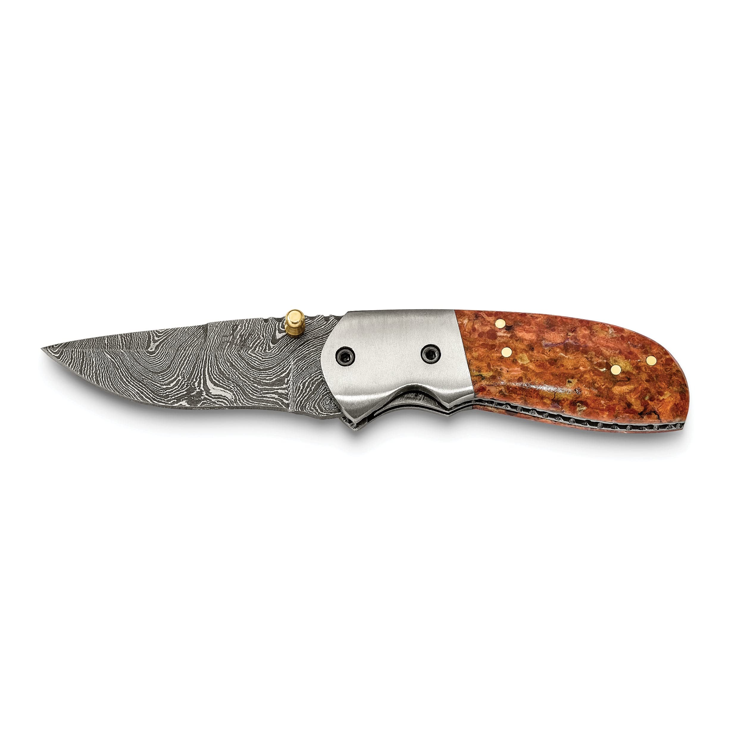 Damascus Steel 256 Layer Folding Compressed Red Coral Chips Handle Knife