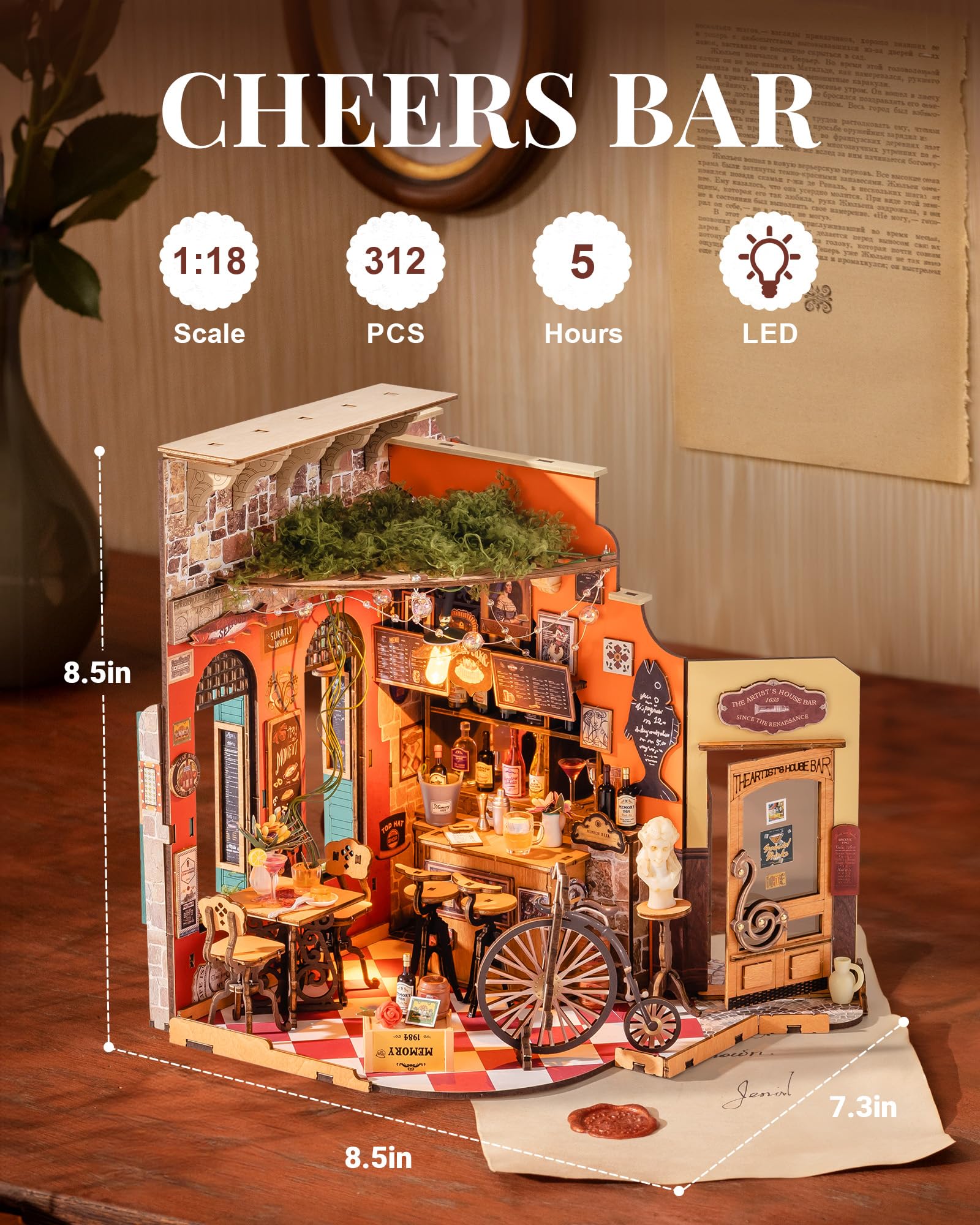 Rolife Kit DIY Maison Miniature Cheers Bar Kits de Modélisme pour Adultes à Construire Maison de Poupée Miniature Décoration d'Intérieur Cadeau d'anniversaire