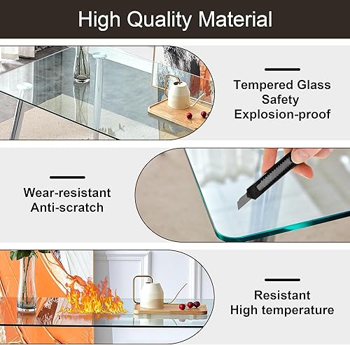 Miniatura 23 de Mesa redonda de comedor de vidrio para 2 a 4, moderna mesa superior de vidrio templado, patas cromadas resistentes, almohadillas ajustables, mesa de