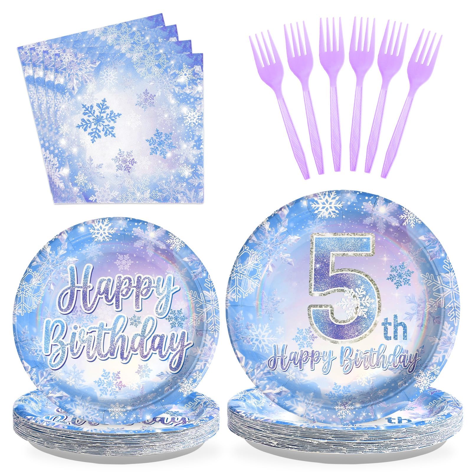 96Pcs Frozen Party Supplies Winter Onderland 5th Birthday Plates