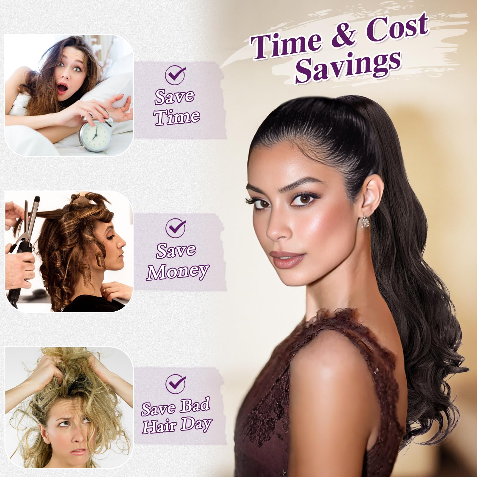 BARSDAR Dark Brown Wavy Drawstring Ponytail Extensions - Image 4