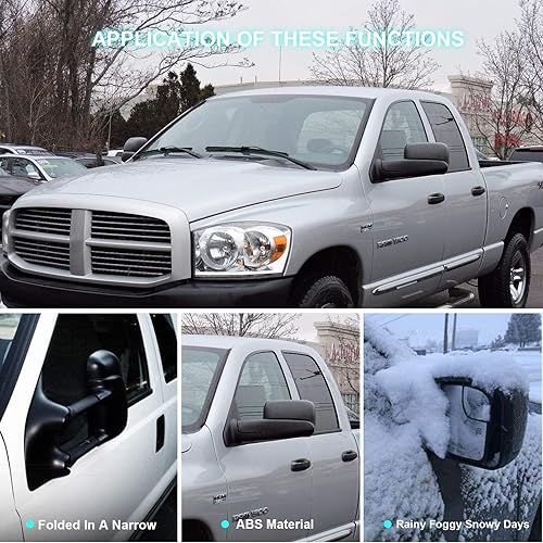 Miniatura 3 de SCITOO Espejo de remolque de repuesto con función de descongelación de funcionamiento eléctrico compatible para modelos 2002-2008 para Dodge 1500