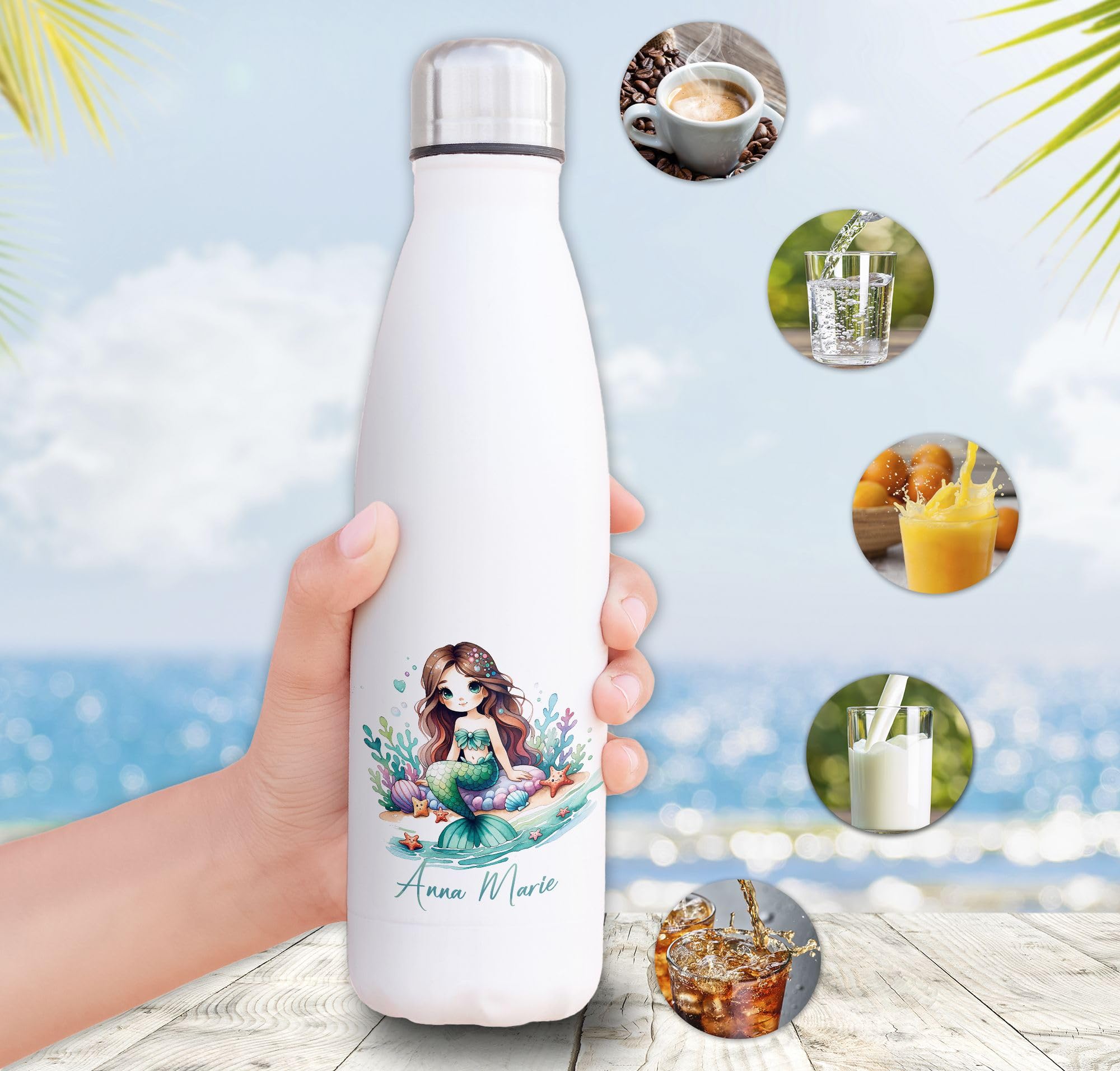 timalo Kinder Schulset Brotdose, Trinkflasche, Turnbeutel personalisiert mit Namen | Set Wasserflasche Edelstahl | Lunchbox mit Trennwand | Geschenk zur Einschulung & Kindergarten | 14 - Meerjungfrau
