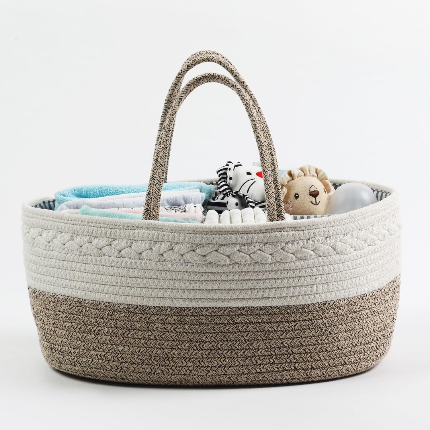 Organizer per pannolini, Cestino porta pannolini,portatile, in corda di cotone, per la Cameretta dei Bambini, L'auto e i Viaggi, borsa regalo per neonati (Mottled Brown)