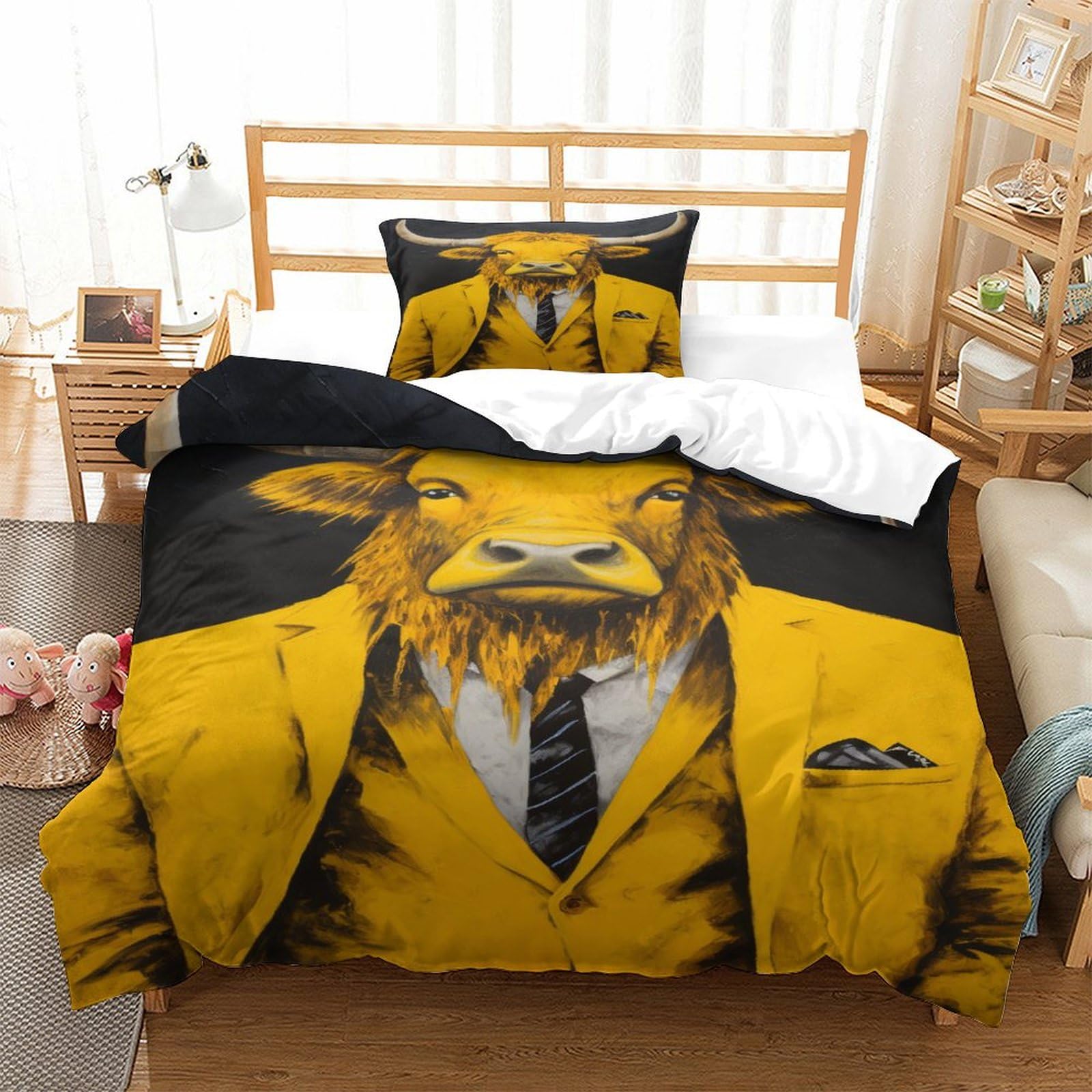 P1S9U7W5Y Modern Animal Bull 3D Printed Duvet Cover Set 3pcs Microfiber Bedding Set Single