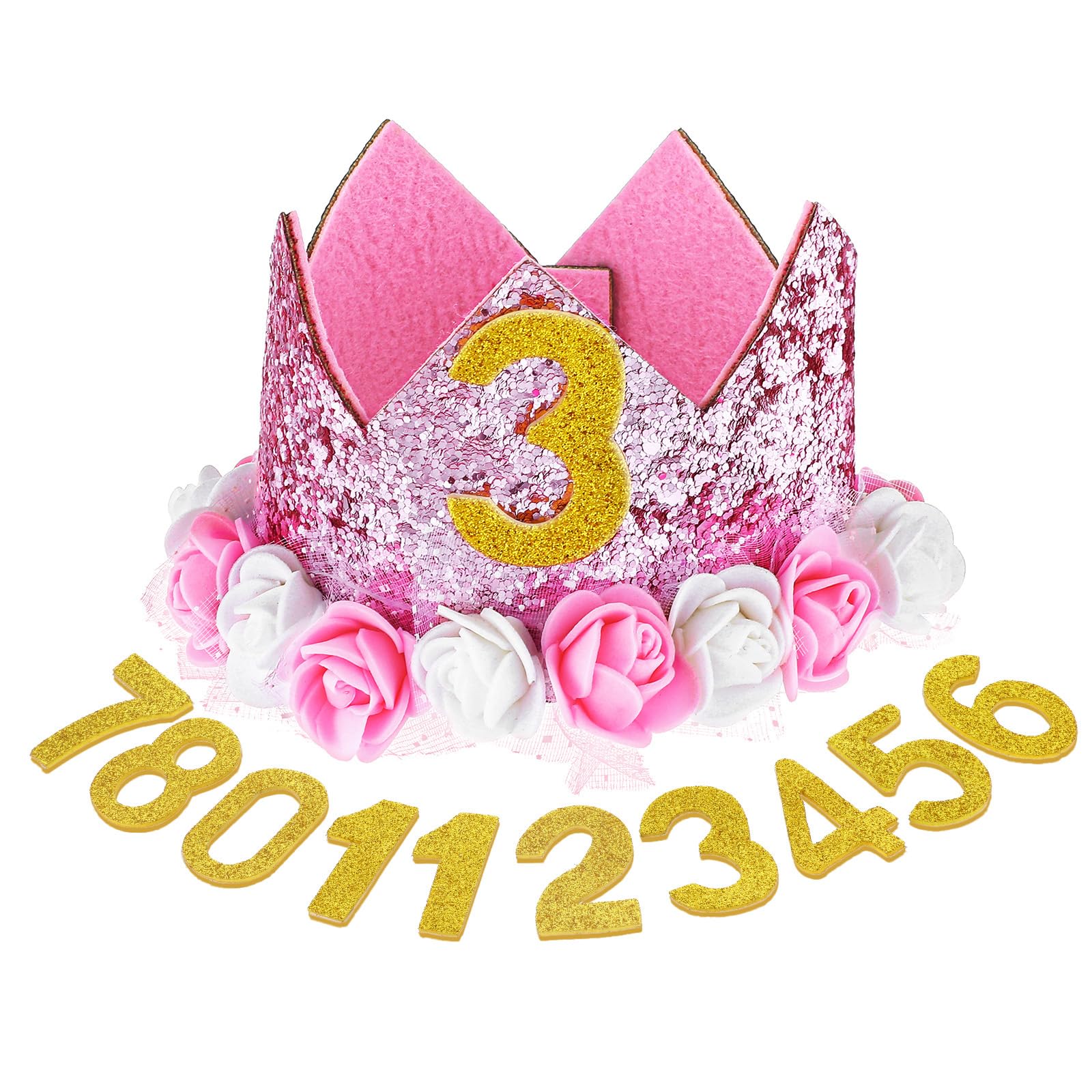 Dog Birthday Hats Girl Dogs Birthday Hat with Number Dog Birthday Hat Crown for Small and Medium Pet Party Headband with Numbers(Pink)