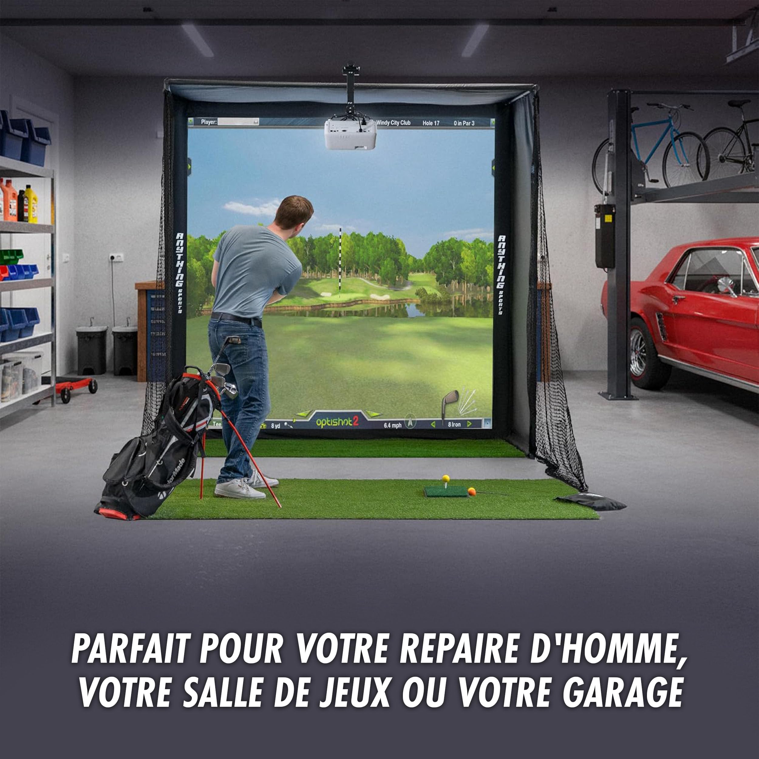 Anything Sports - Boîtier De Simulateur De Golf avec ÉCran D'impact 4k Et Filet De Protection - Cage D'entraînement Intérieure Complète - Structure en Métal