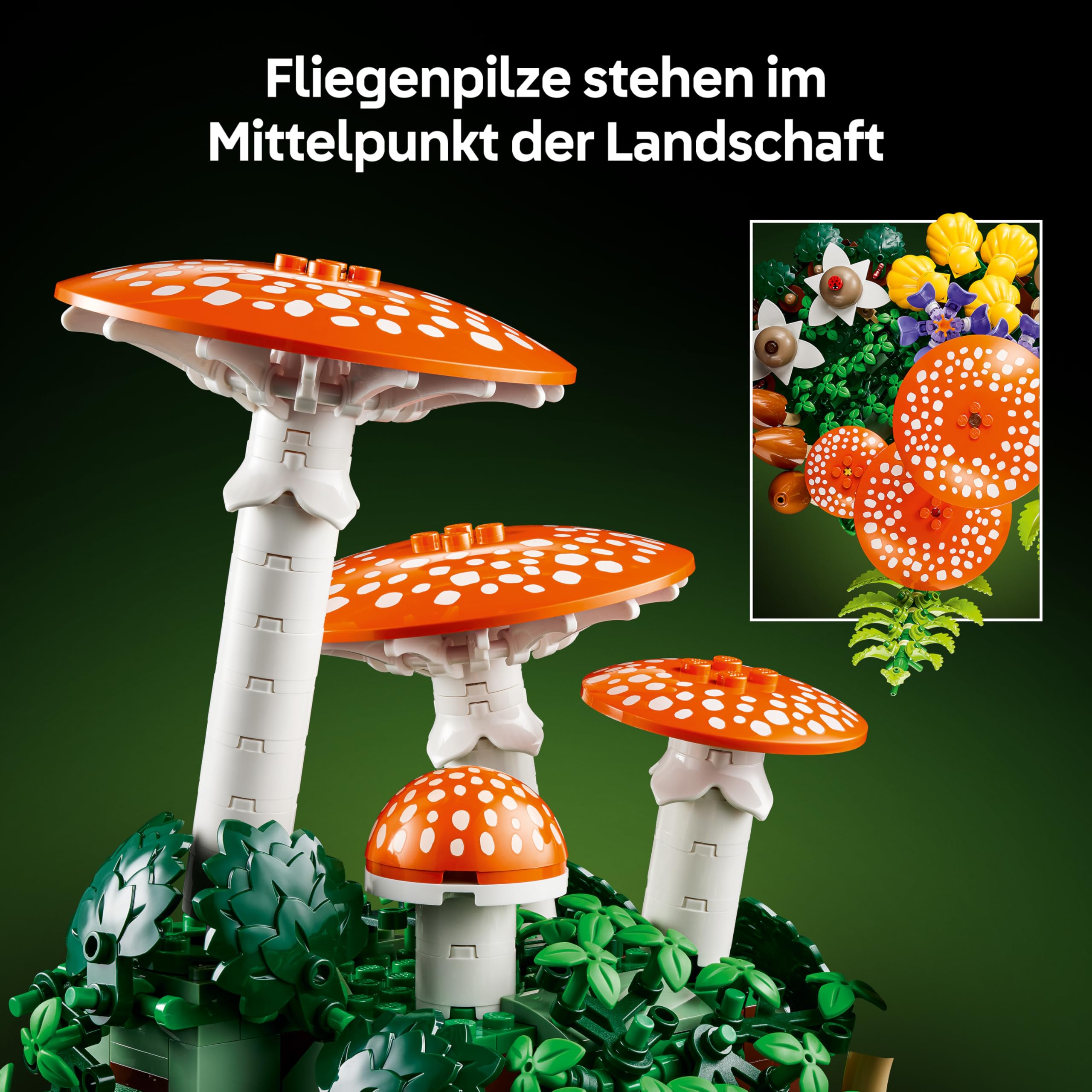 LEGO Botanicals Waldpilze - Künstliches Pflanzen Set für Erwachsene - inkl. Fliegenpilz & Kunstblumen für Wohnzimmer- oder Schlafzimmer Deko - DIY Geschenkidee - 11505