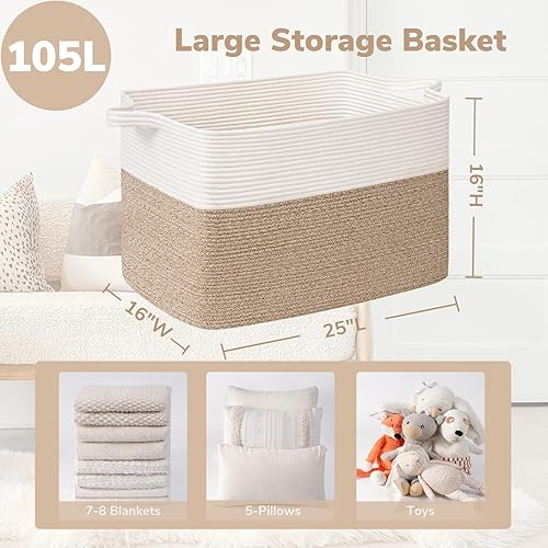 Vista 166 de Goodpick Cesta grande de almacenamiento de juguetes, cestas de cuerda de algodón gris para bebés, niños, cesta de almacenamiento tejida con asa