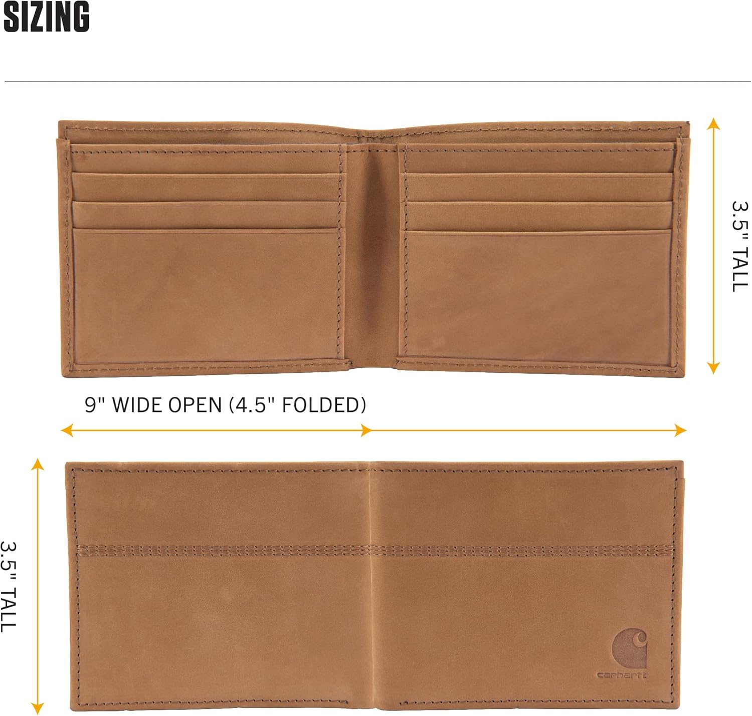 Carhartt Men's Casual Saddle Leather Wallets, Available in Multiple Styles and Colors, Black (Bifold)