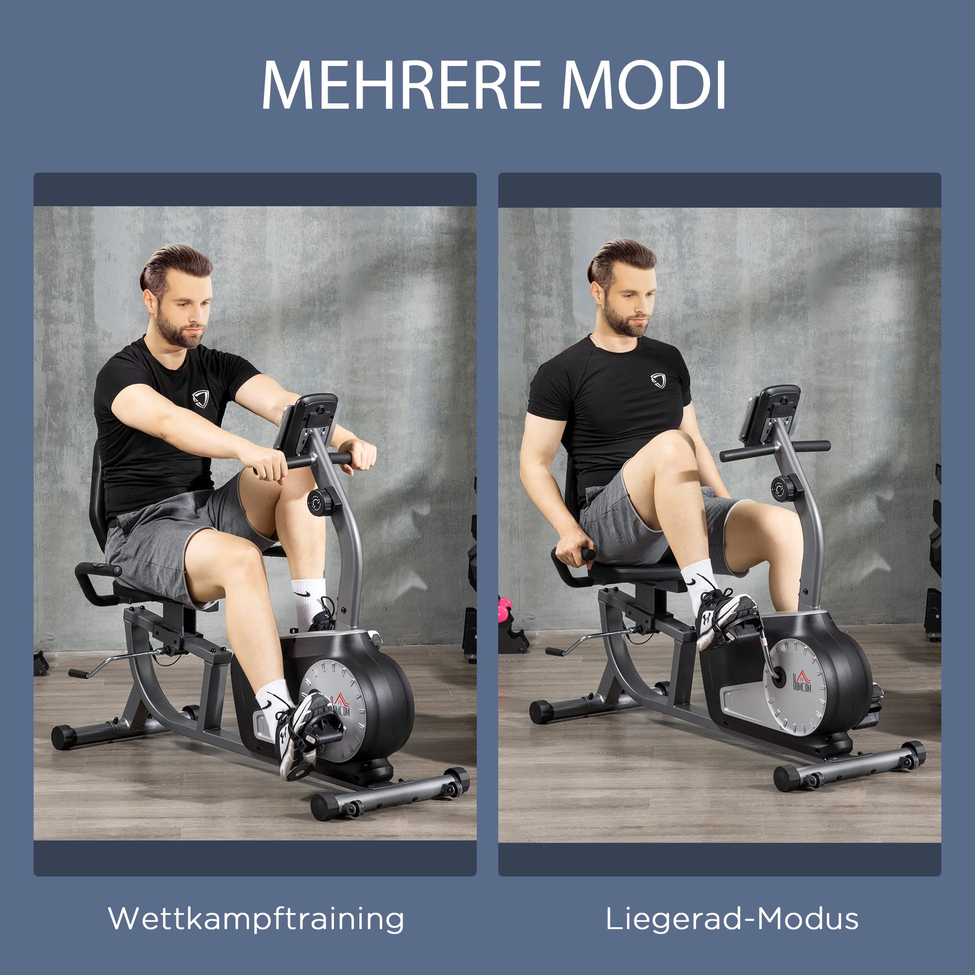 HOMCOM Domowy miernik do leżenia trenażer rowerowy z wyświetlaczem LCD, regulowany ciężar użytkownika do 110 kg, 8-stopniowa regulacja oporu magnetycznego, stal ABS