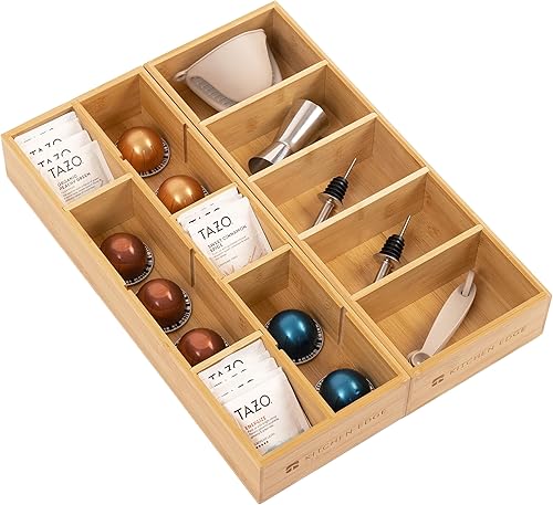 Miniatura 9 de KitchenEdge Premium - Organizador de Cajones para Cubiertos, Utensilios y Vajilla – Diseño Inclinado de 3 Compartimentos con Ranuras Etiquetadas,