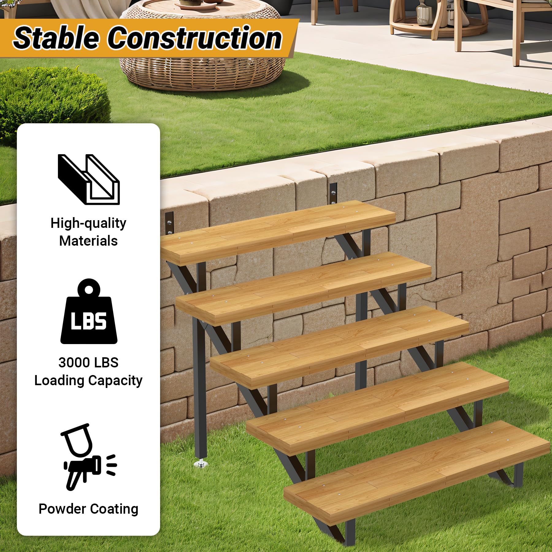 Snapklik.com : Toriexon Steel Stair Step Riser 5-Step, Metal Stair Stringer