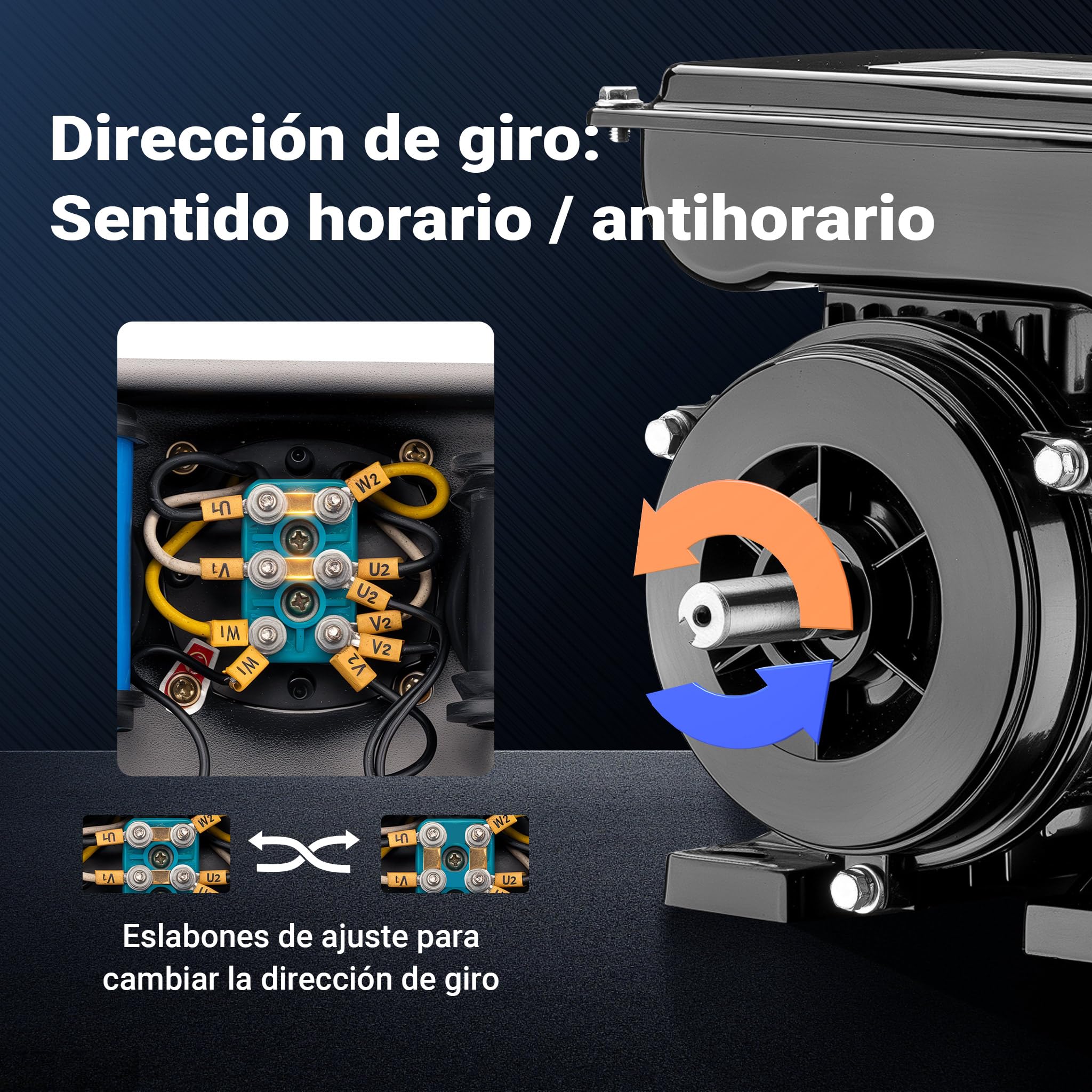 Wiltec Motor eléctrico monofásico 1,5 kW 2 CV diseño compacto, robusta carcasa de aluminio, motor de 1450 rpm para uso doméstico, industrial y agrícola, uso versátil