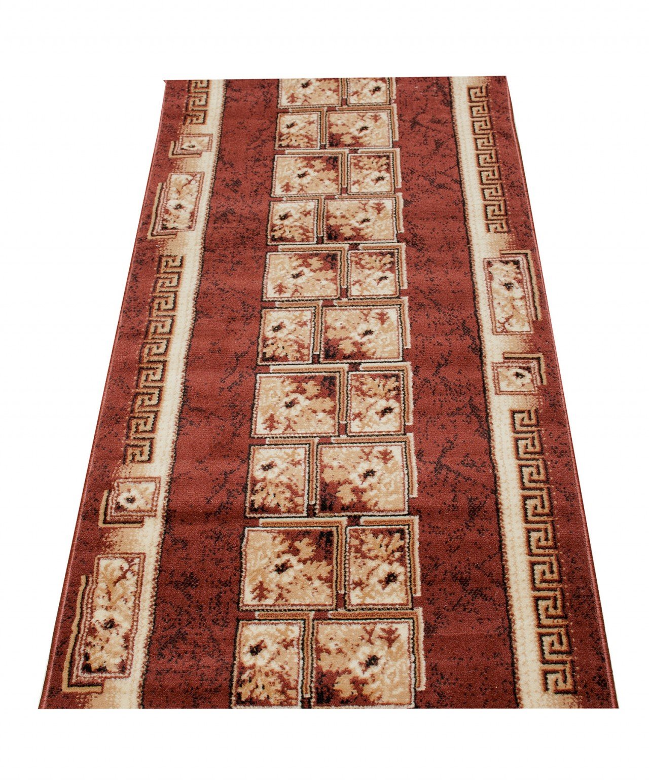 Tapiso Atlas chodnik na korytarz, krótkie runo, dywan do kuchni, salonu, retro, kwiatowy, kwadratowy, wzór w kolorze brązowym, beżowym, Ökotex 120 x 400 cm