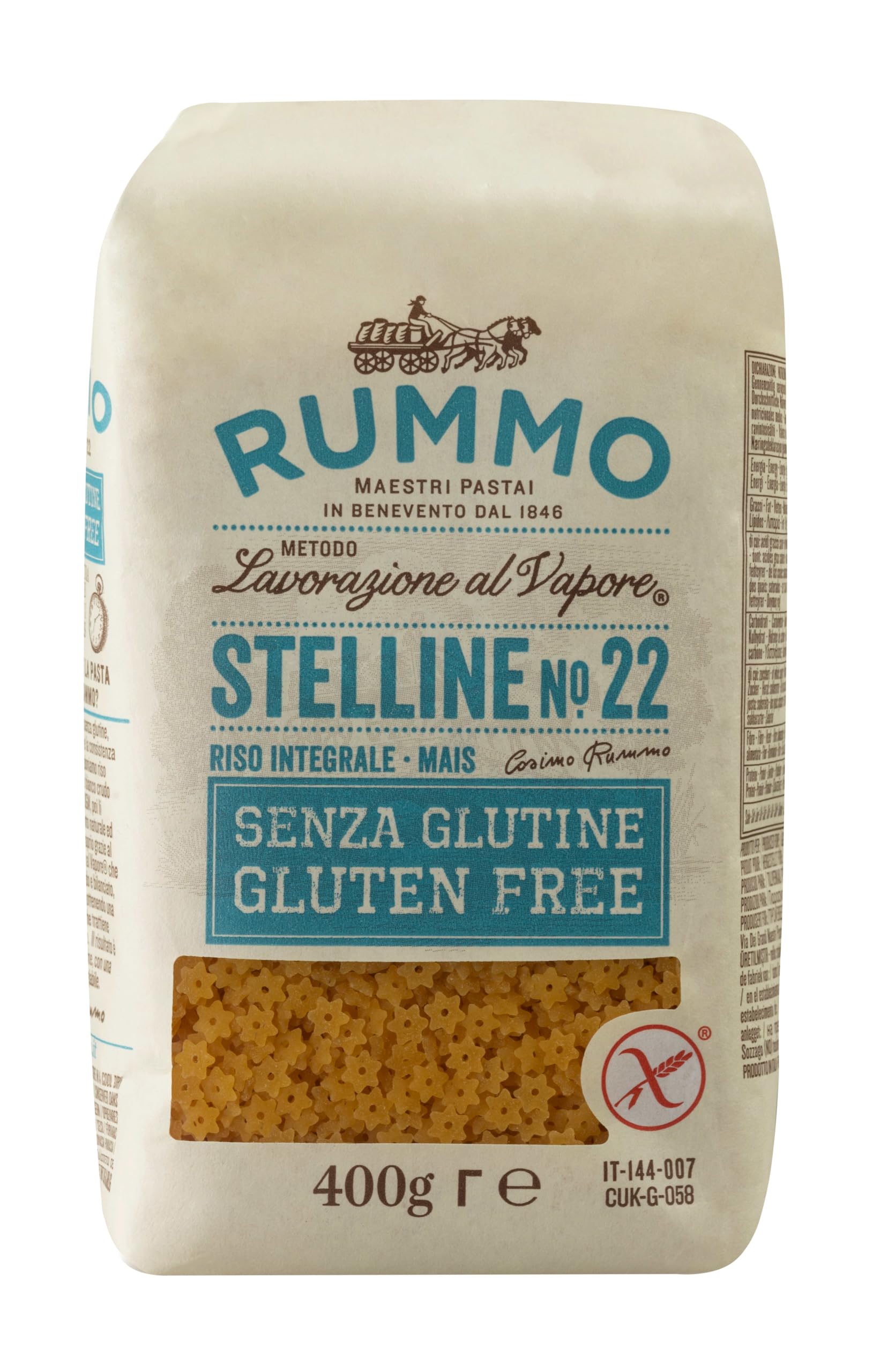 Rummo Gluten-Free Stelline No. 22 Pasta – Classic Italian Star-Shaped Pasta for Broths & Purees, 400g (Pack of 1)