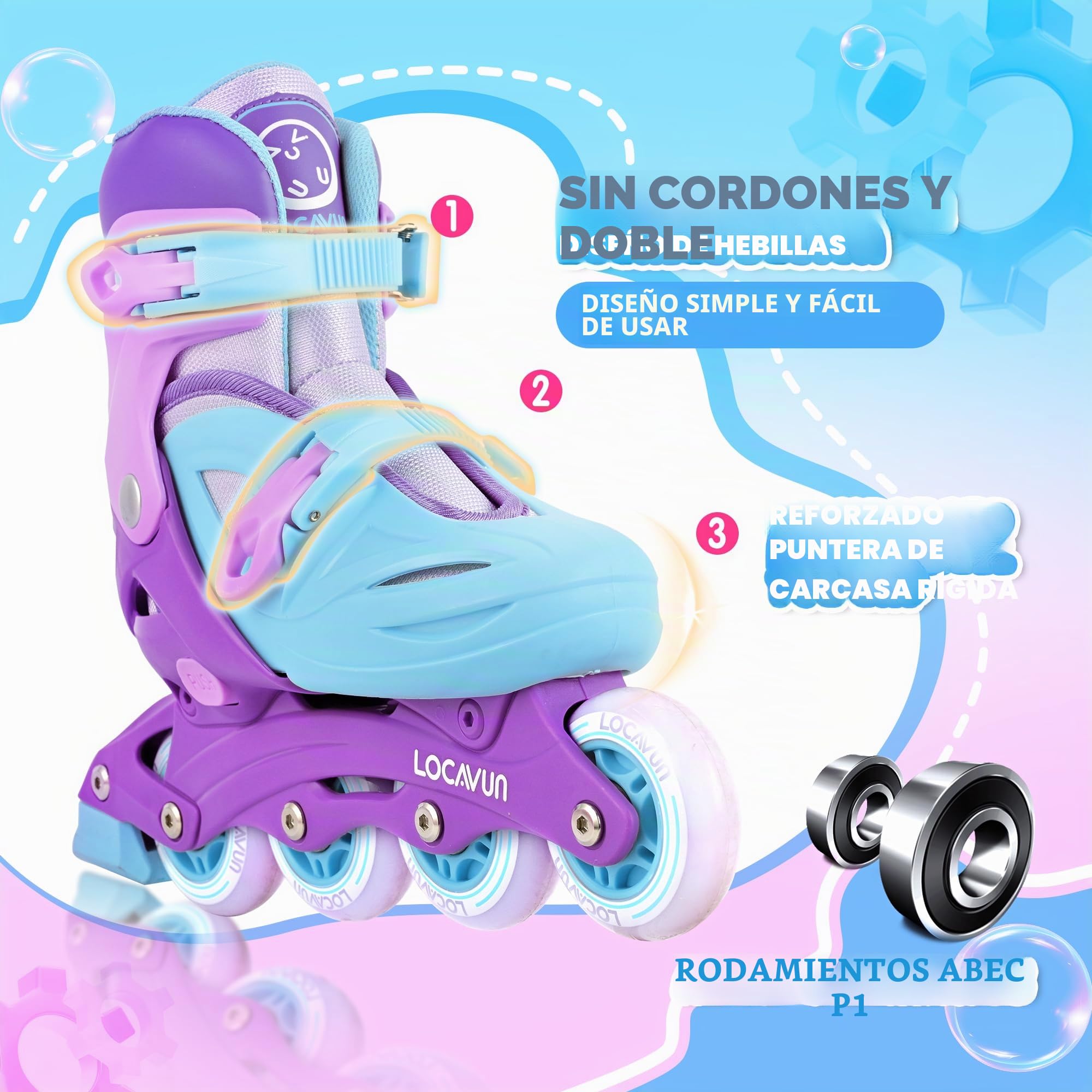 Patines en línea Ajustables 4 Tamaños Ruedas PU 82A para Niños Interior Exterior